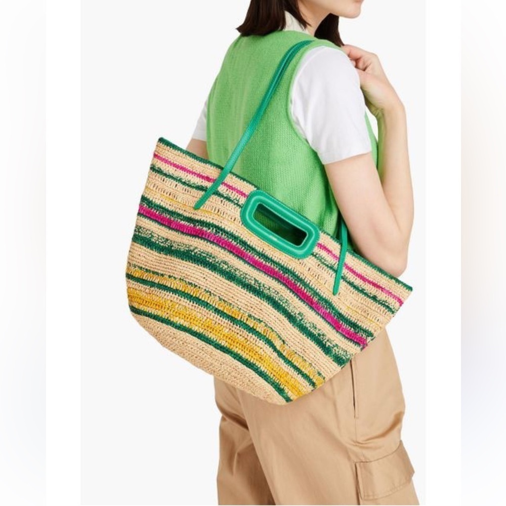 New Maje Stripped Raffia Basket Large Tote Bag
